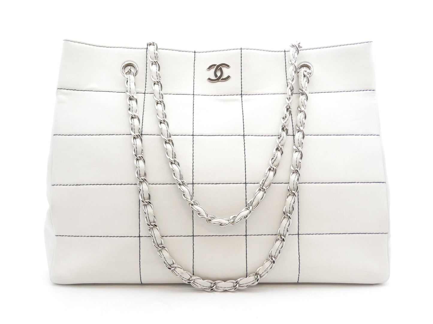 CHANEL Chocolate Bar Coco Mark Leather Chain Tote Bag