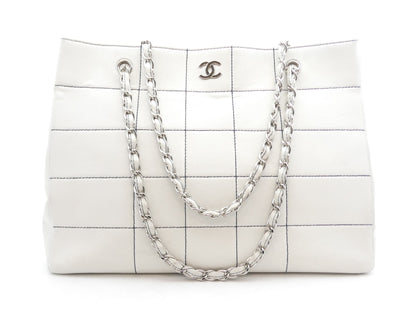 CHANEL Chocolate Bar Coco Mark Leather Chain Tote Bag