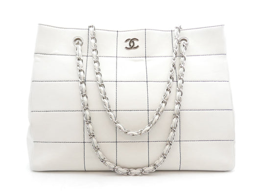 CHANEL Chocolate Bar Coco Mark Leather Chain Tote Bag