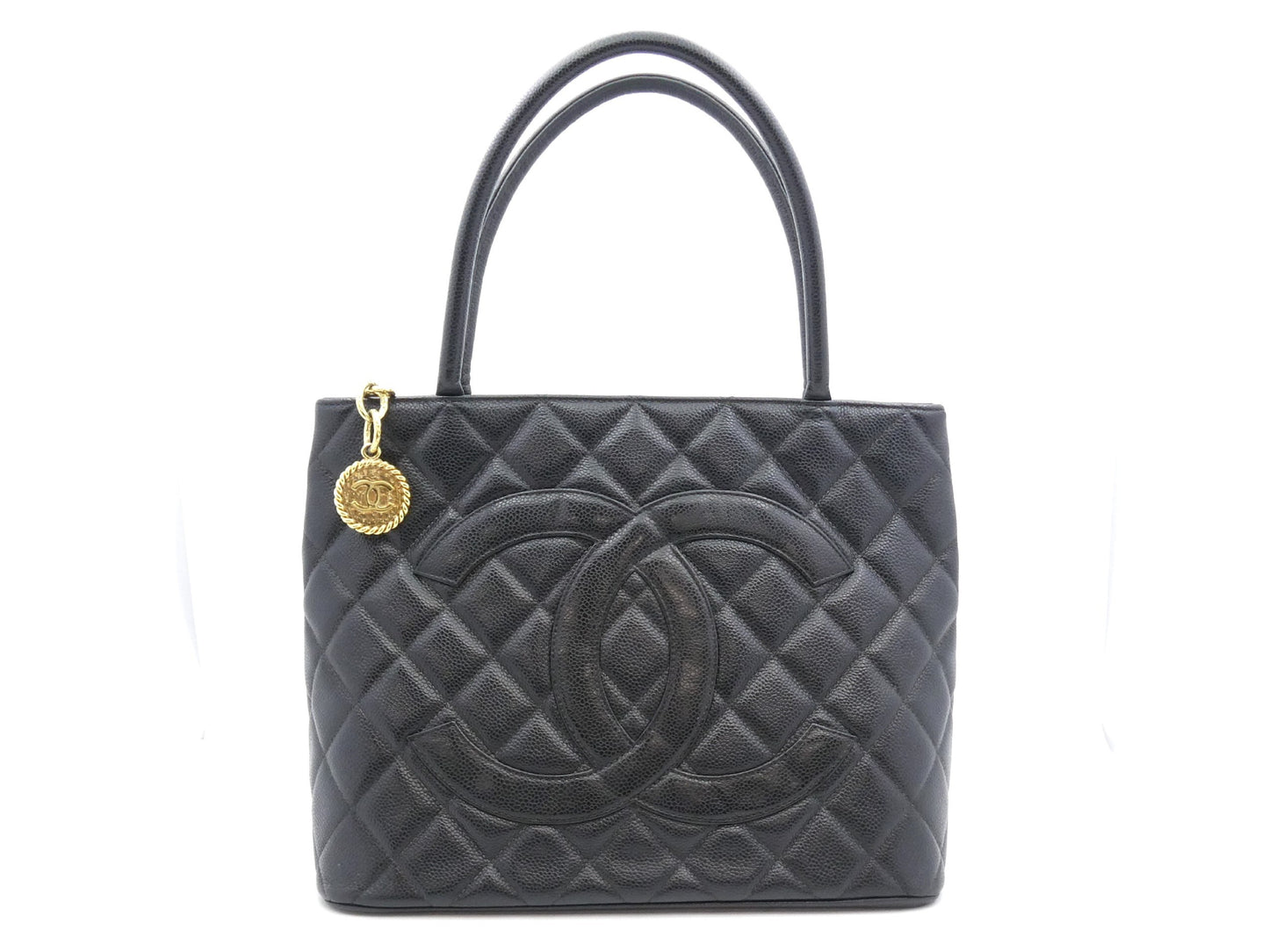 CHANEL Caviar Skin Reproduction Tote Bag with Coco Mark