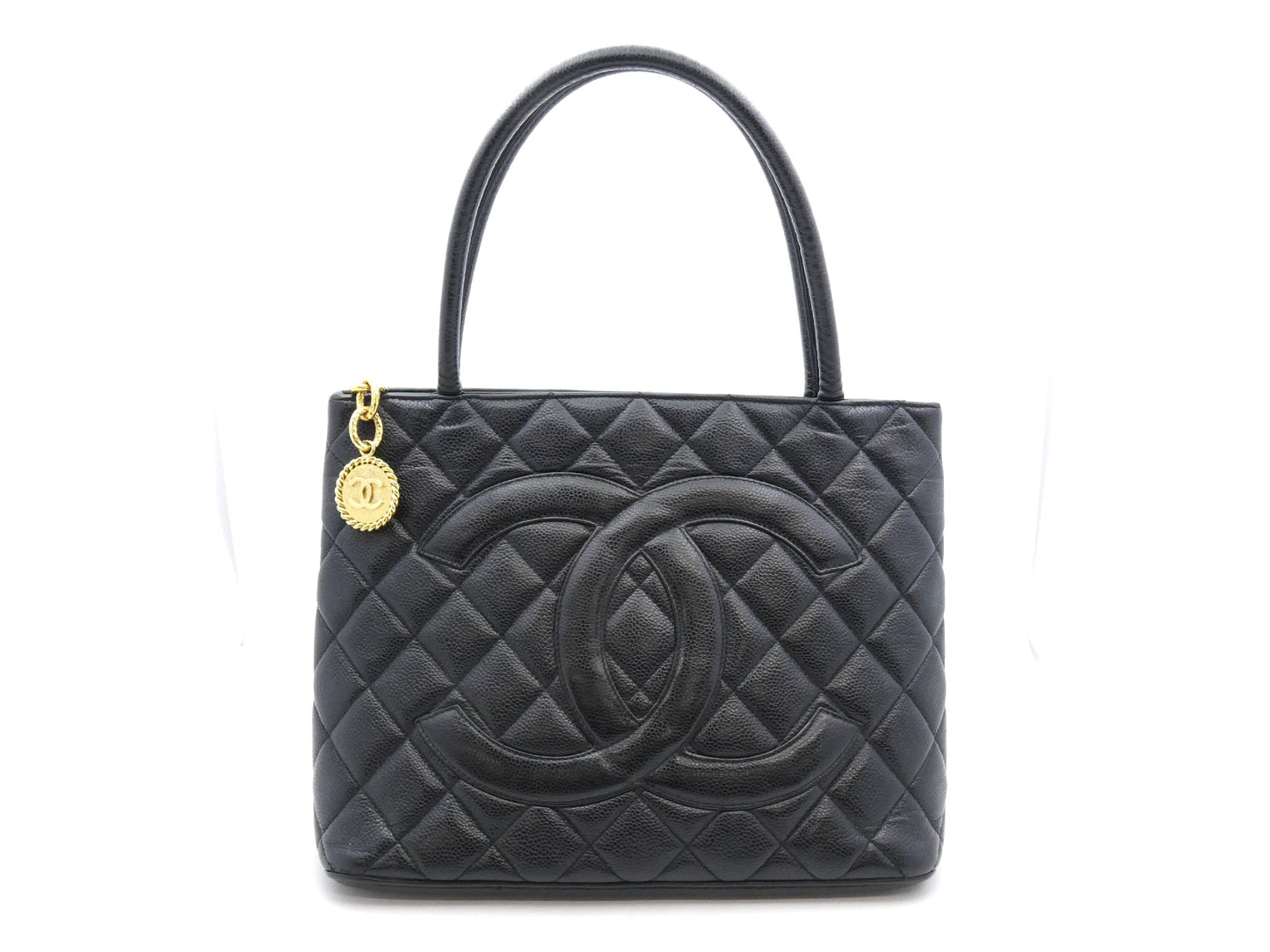 CHANEL Caviar Skin Reproduction Tote Bag with Coco Mark