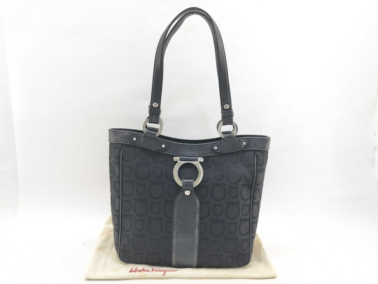 Salvatore Ferragamo Gancini canvas and leather shoulder bag tote bag