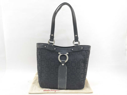 Salvatore Ferragamo Gancini canvas and leather shoulder bag tote bag