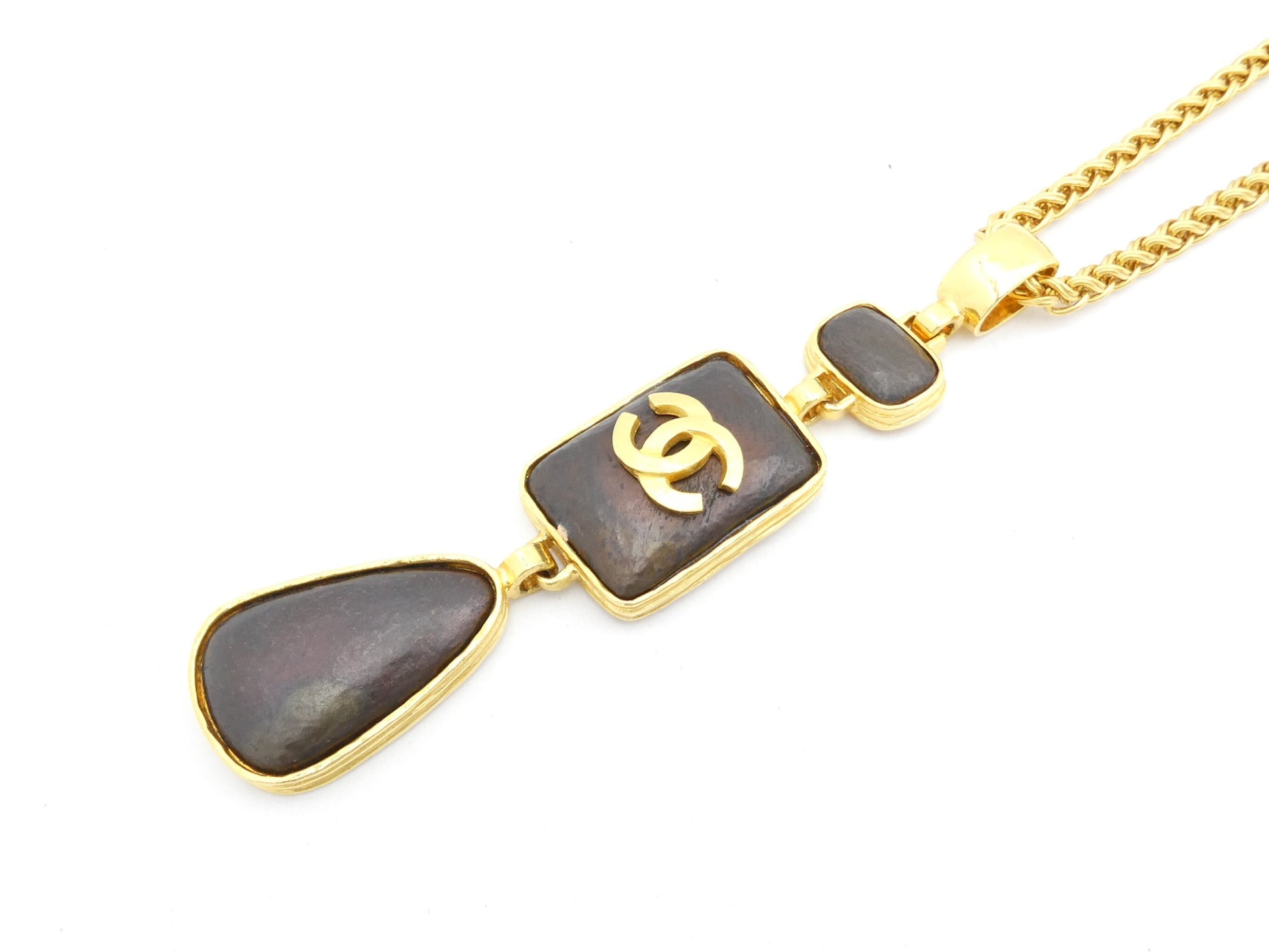 CHANEL Stone Coco Mark Gold Necklace