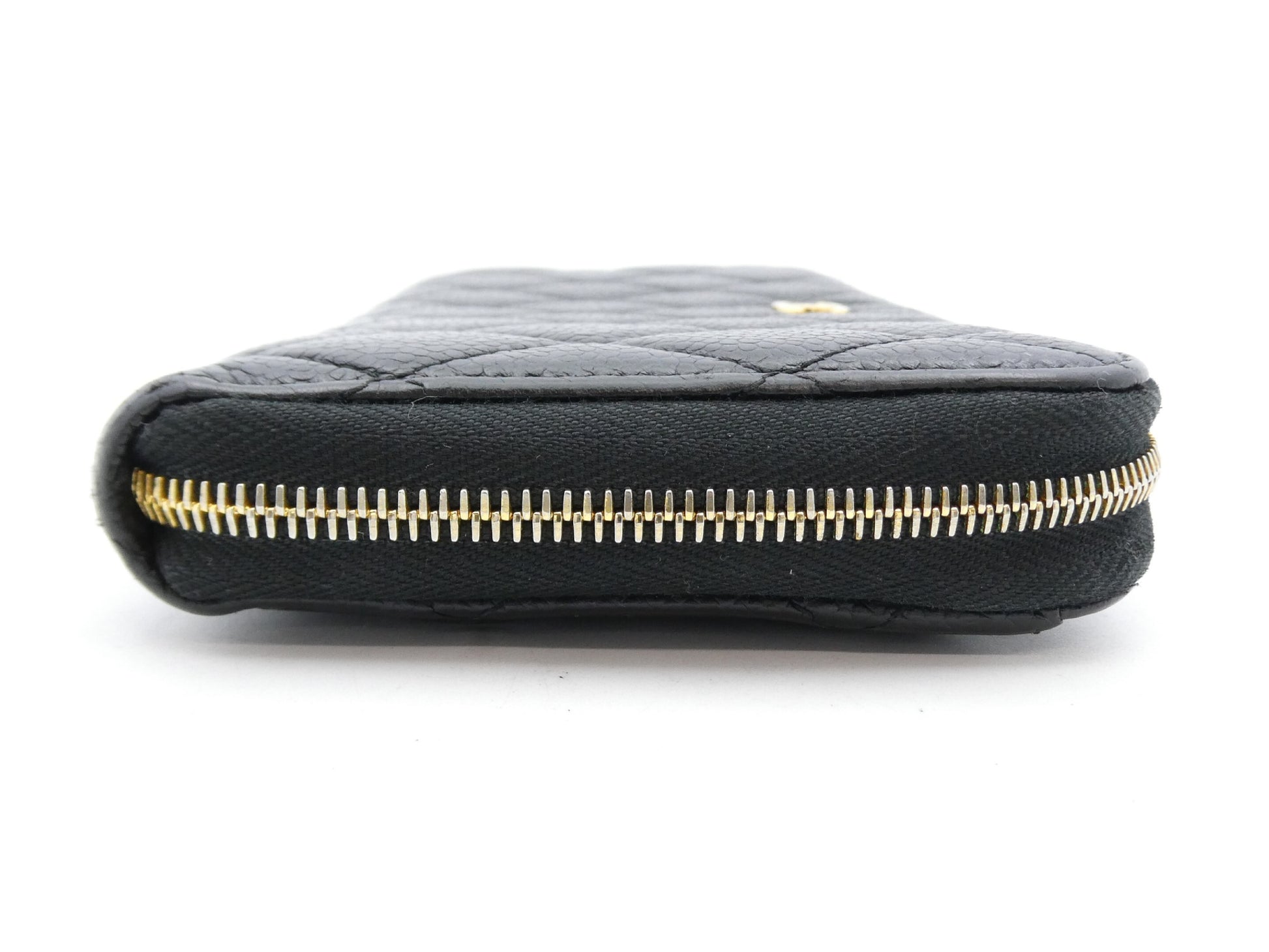 CHANEL Matelasse Coco Mark Caviar Leather Round Zip Wallet