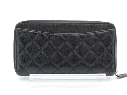 CHANEL Matelasse Coco Mark Caviar Leather Round Zip Wallet