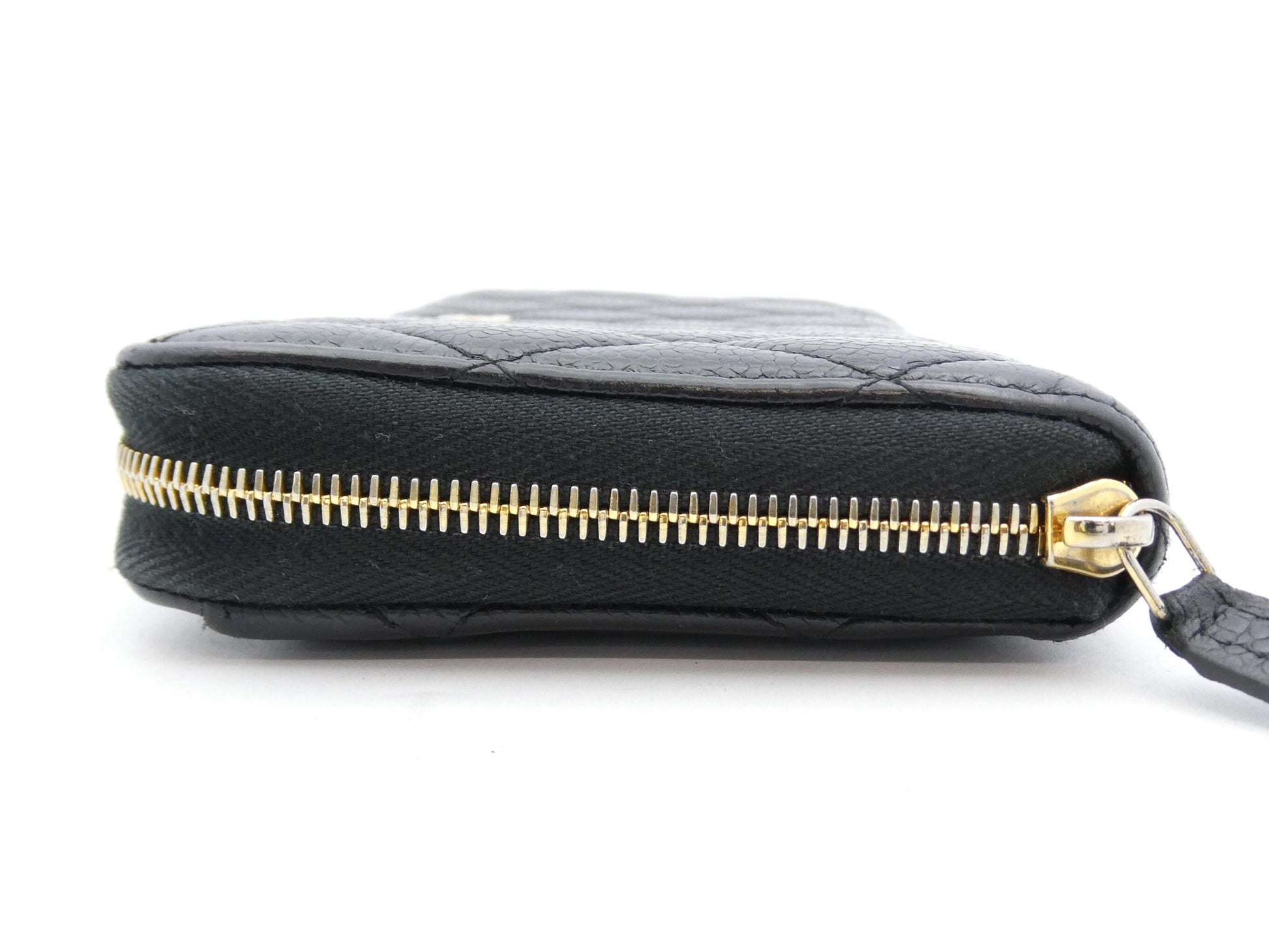 CHANEL Matelasse Coco Mark Caviar Leather Round Zip Wallet