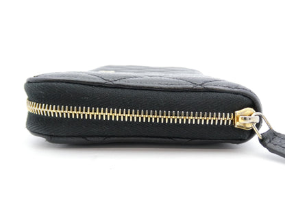 CHANEL Matelasse Coco Mark Caviar Leather Round Zip Wallet
