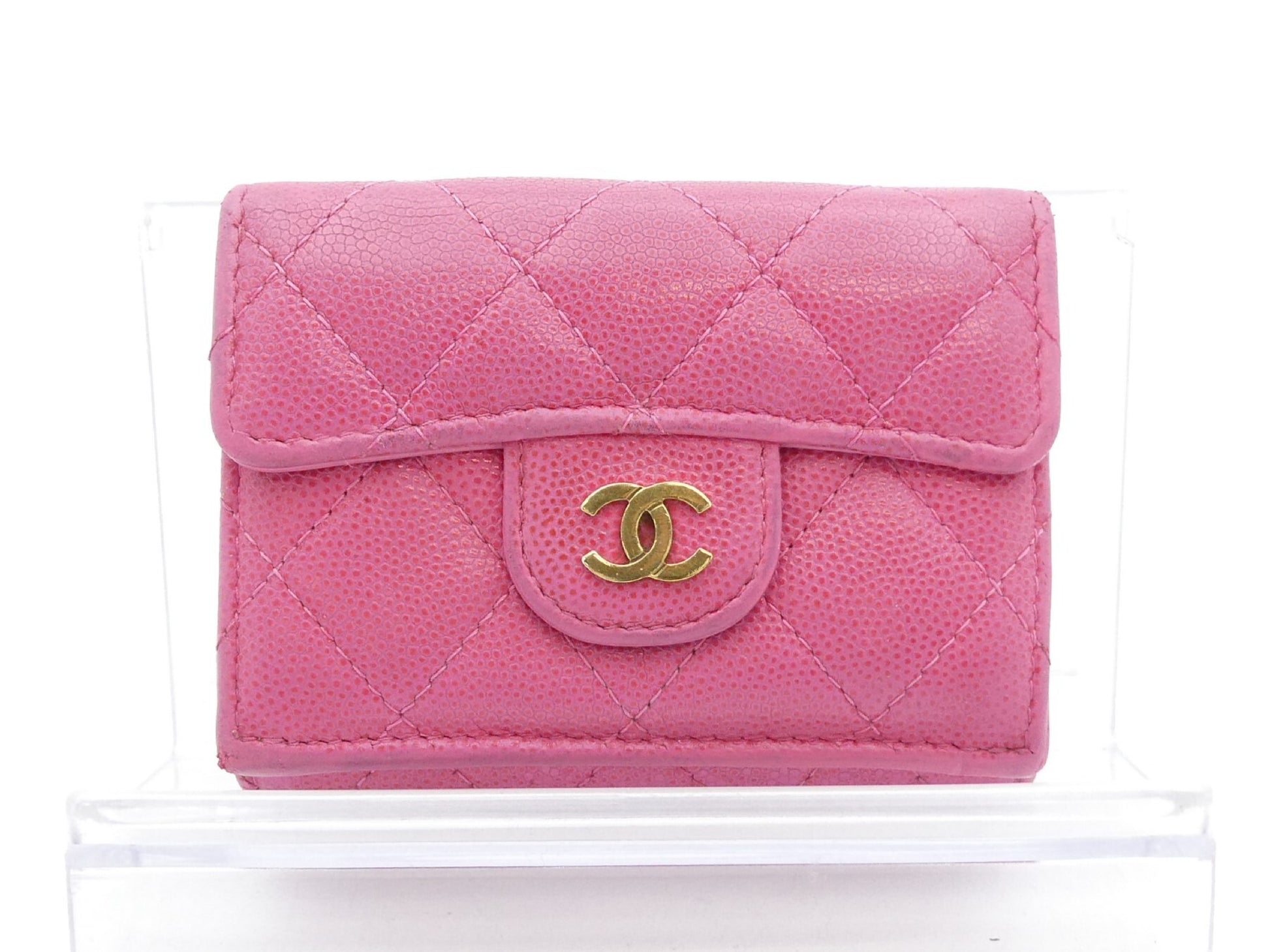 CHANEL Caviar Skin Matelasse Coco Mark Caviar Skin Tri-fold Wallet