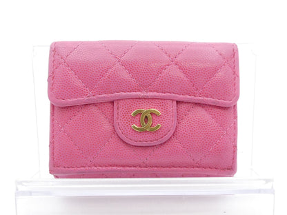 CHANEL Caviar Skin Matelasse Coco Mark Caviar Skin Tri-fold Wallet