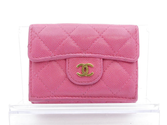 CHANEL Caviar Skin Matelasse Coco Mark Caviar Skin Tri-fold Wallet