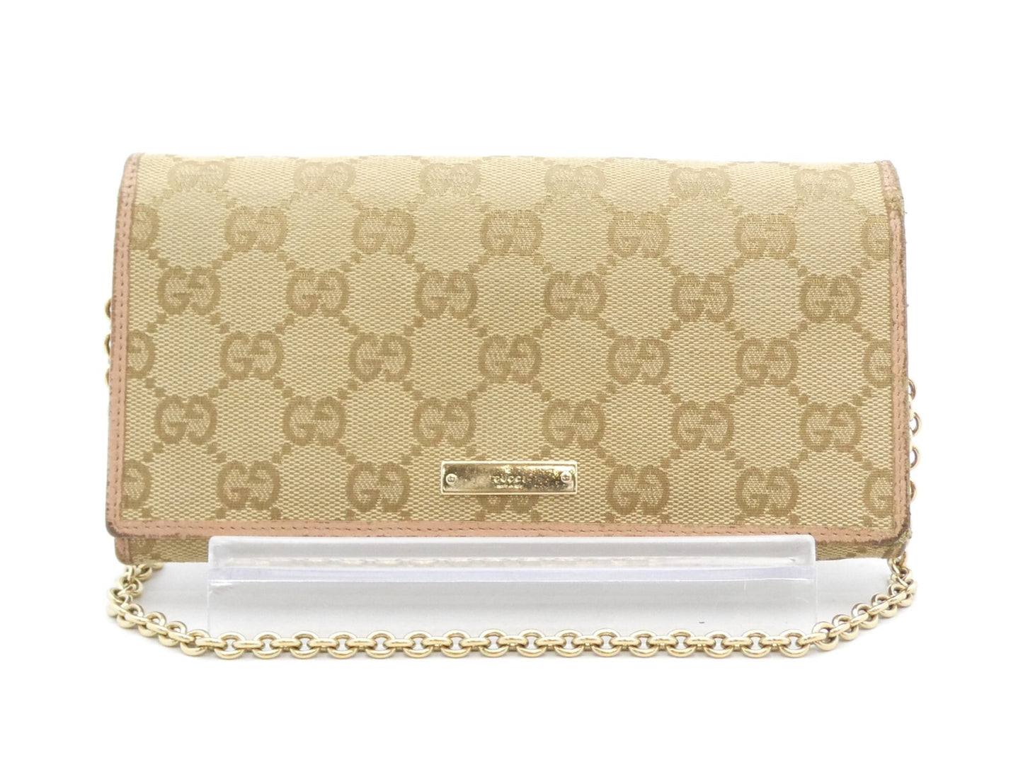 GUCCI GG Canvas Leather Chain Wallet Handbag