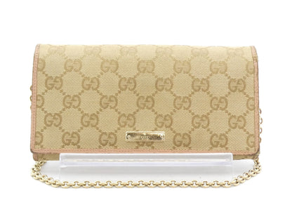GUCCI GG Canvas Leather Chain Wallet Handbag