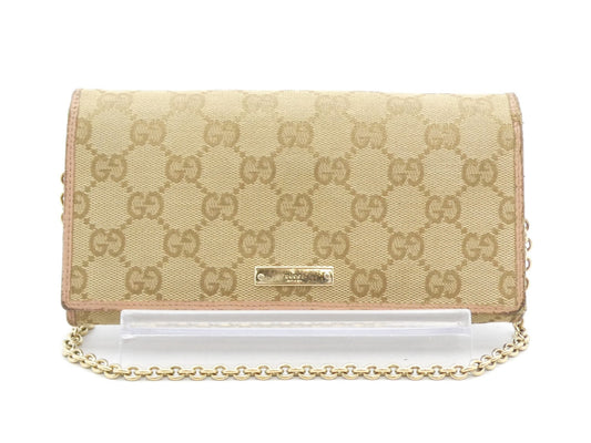 GUCCI GG Canvas Leather Chain Wallet Handbag