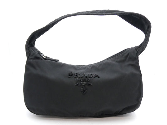 PRADA Logo Beaded Nylon Handbag