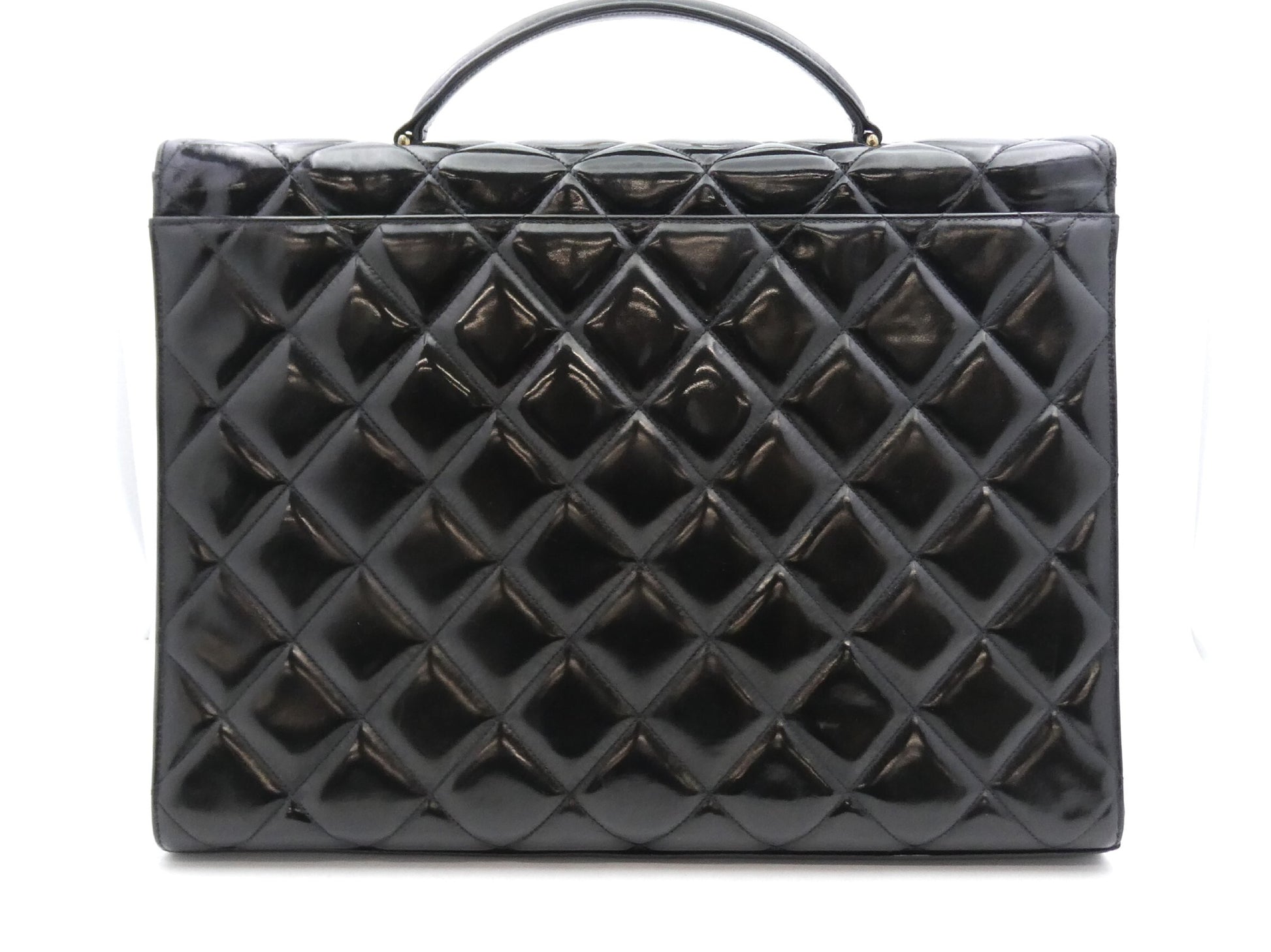 CHANEL Caviar Leather Deca Matelasse Enamel Coco Mark Turn Lock Business Bag