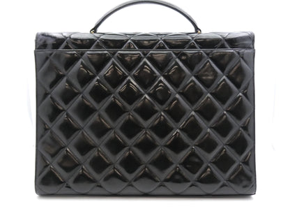 CHANEL Caviar Leather Deca Matelasse Enamel Coco Mark Turn Lock Business Bag