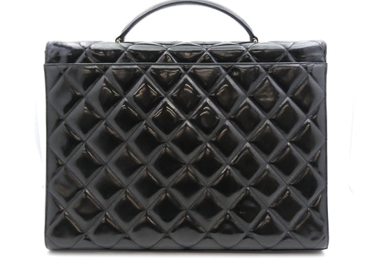 CHANEL Caviar Leather Deca Matelasse Enamel Coco Mark Turn Lock Business Bag