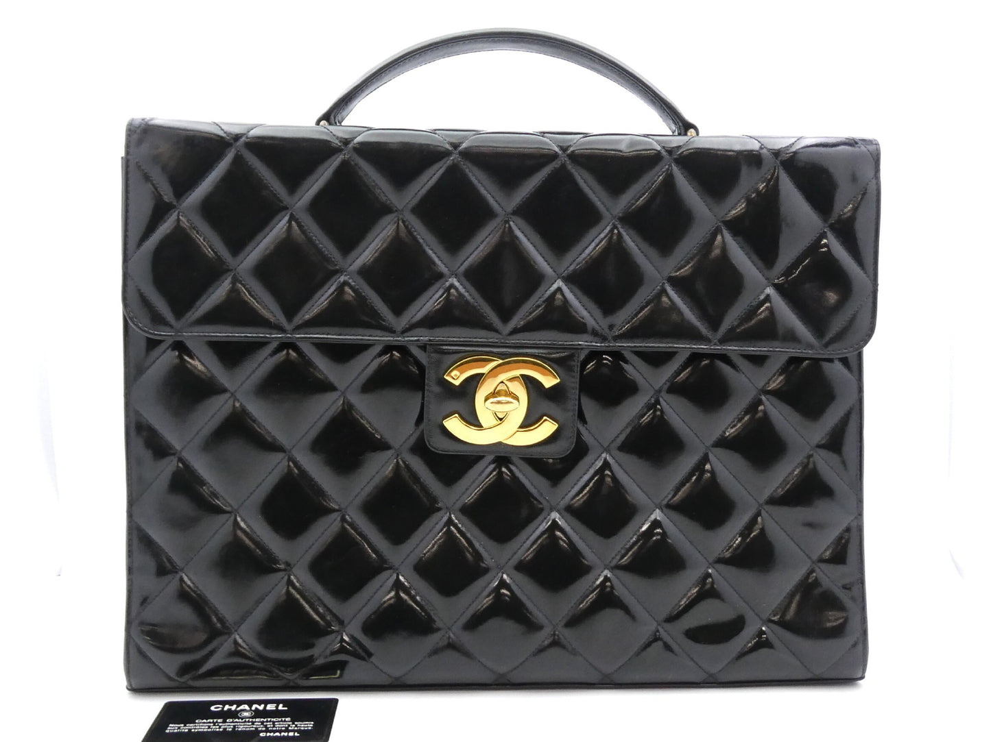 CHANEL Caviar Leather Deca Matelasse Enamel Coco Mark Turn Lock Business Bag