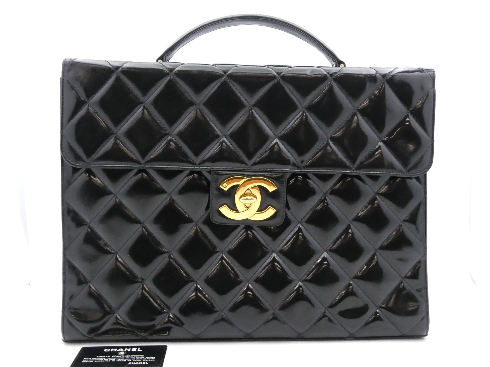 CHANEL Caviar Leather Deca Matelasse Enamel Coco Mark Turn Lock Business Bag