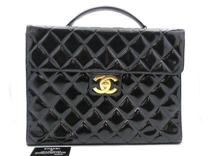 CHANEL Caviar Leather Deca Matelasse Enamel Coco Mark Turn Lock Business Bag