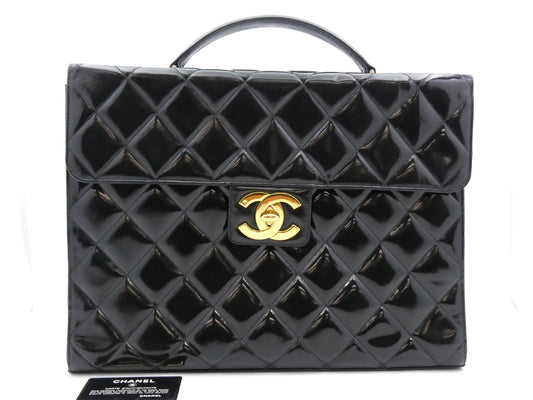 CHANEL Caviar Leather Deca Matelasse Enamel Coco Mark Turn Lock Business Bag