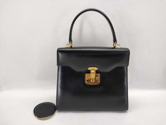 GUCCI GUCCI 000 2026 0258 Ladylock Handbag Black Top Handle Gold Hardware Gucci Handbag