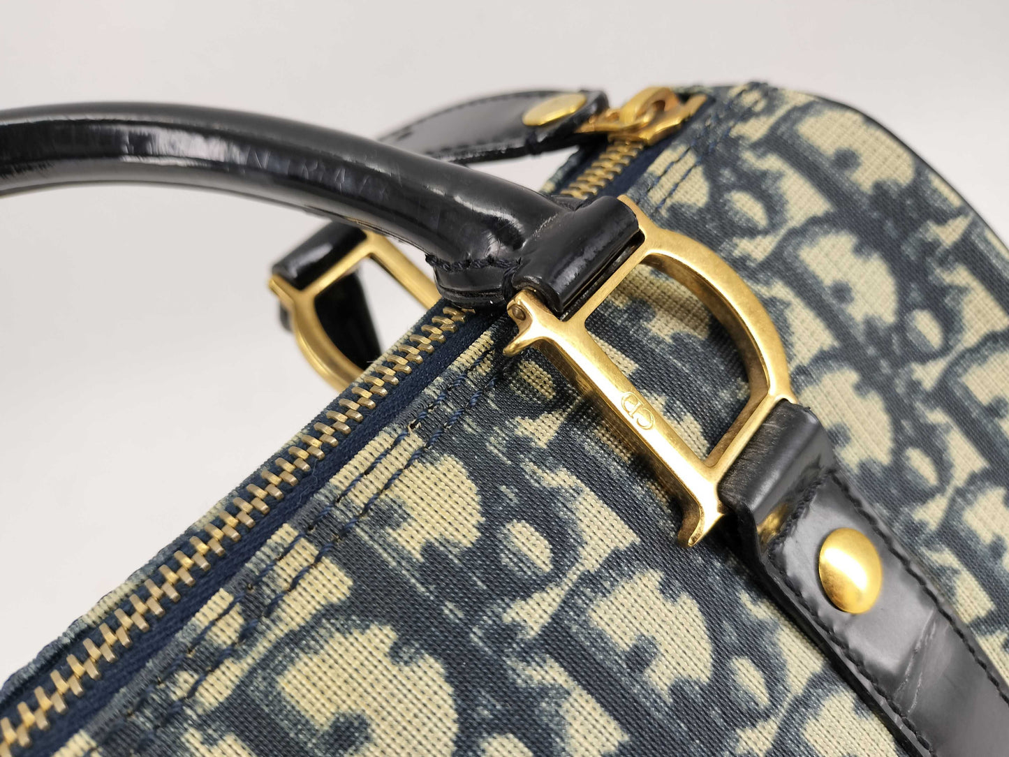 Dior Trotter Mini Boston Bag with CD Logo, PVC, and Gold Hardware.