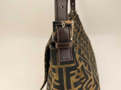 FENDI Mamma Bucket Shoulder Bag, Zucca Pattern, Brown Canvas Shoulder Bag