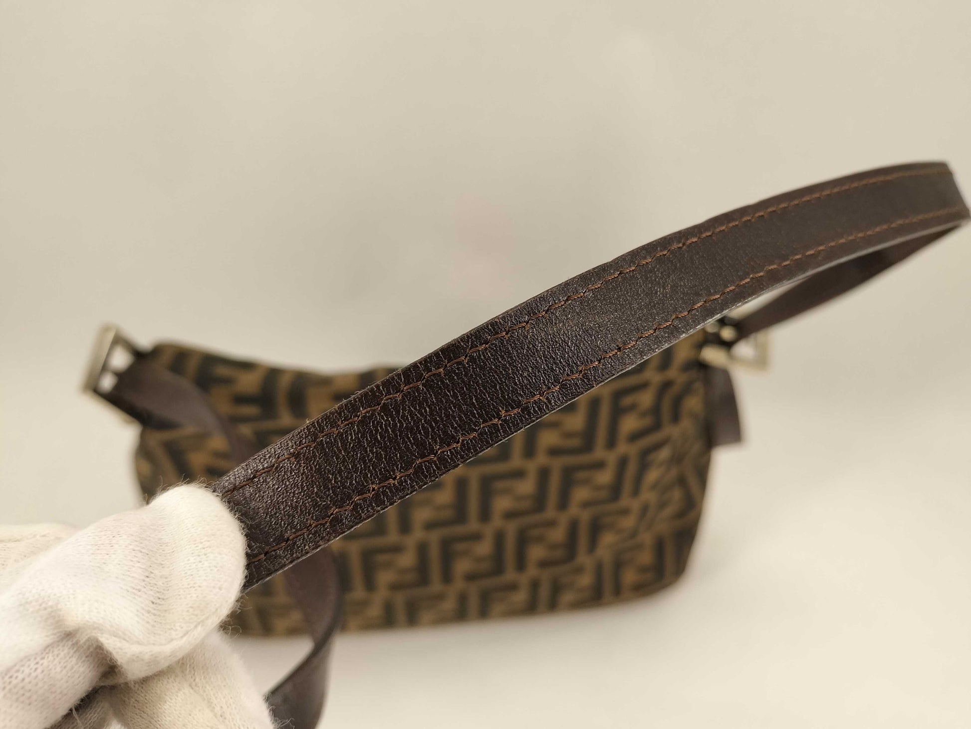 FENDI Mamma Bucket Shoulder Bag in Brown Canvas with Zucca Pattern