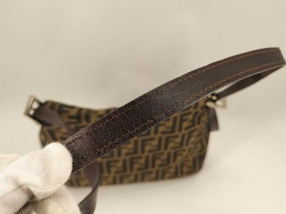 FENDI Mamma Bucket Shoulder Bag in Brown Canvas with Zucca Pattern