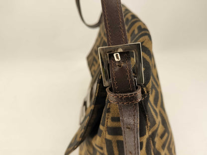 FENDI Mamma Bucket Shoulder Bag in Brown Canvas with Zucca Pattern