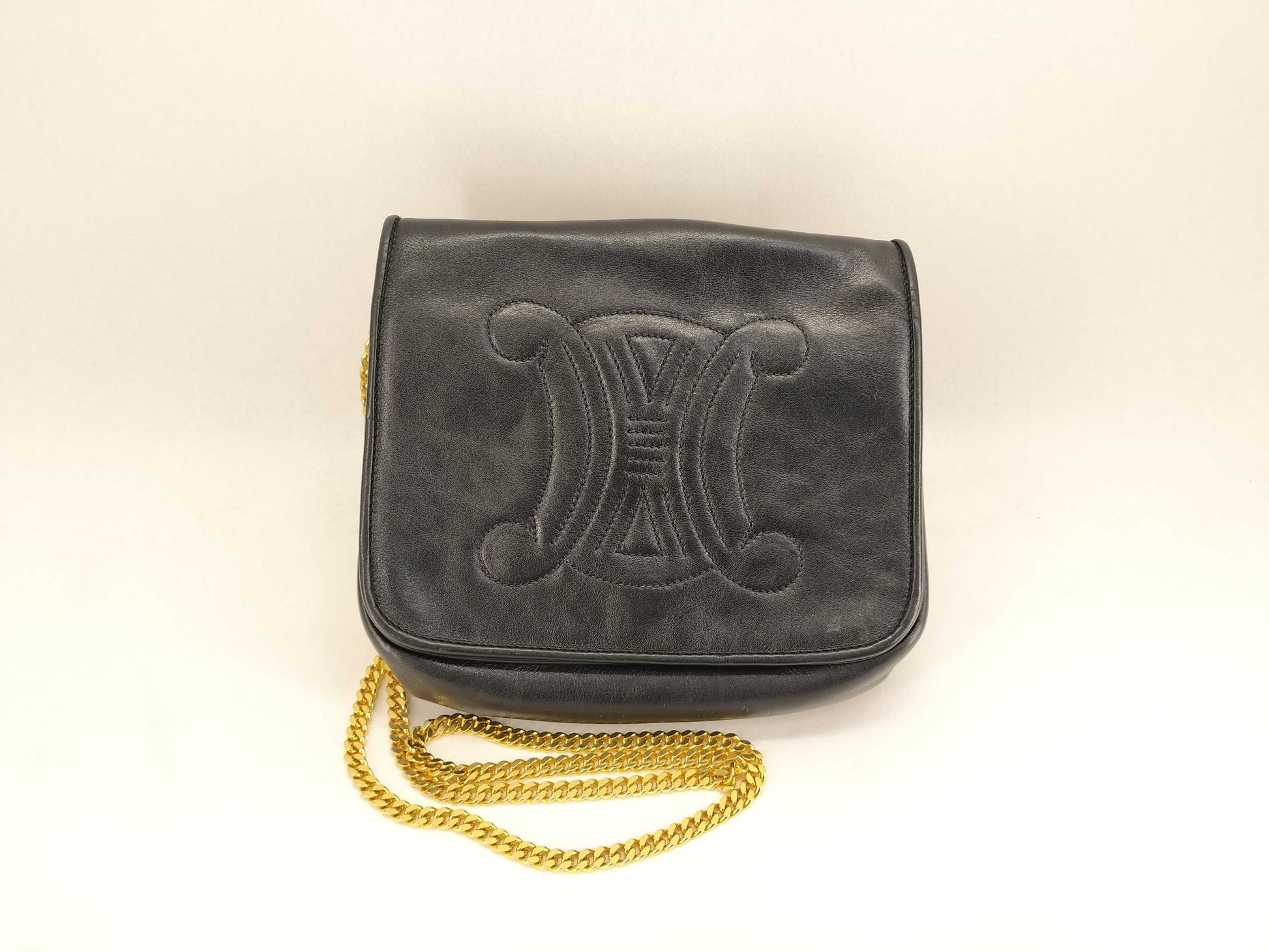 CELINE Triomphe Chain Shoulder Bag Leather Vintage Gold Chain Shoulder Bag