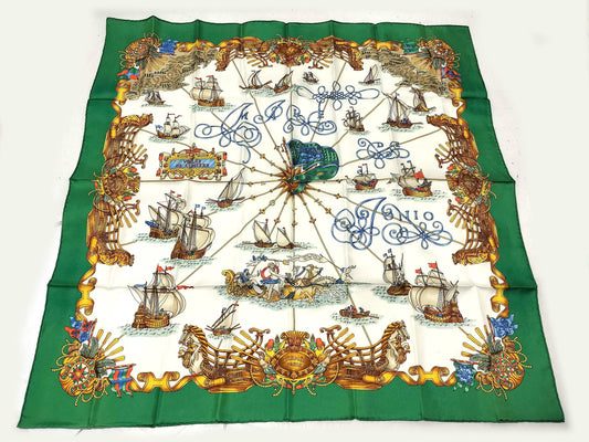 HERMES Carre HERMES Carre 90 Green Silk Scarf Other Accessories