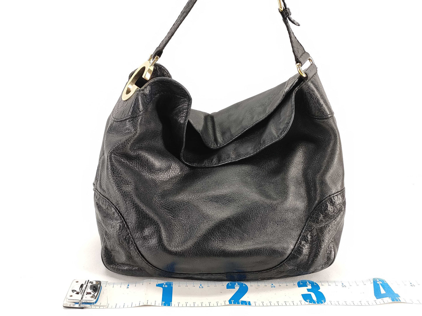 GUCCI Guccissima Gucci One-Shoulder Black Leather Shoulder Bag 203506