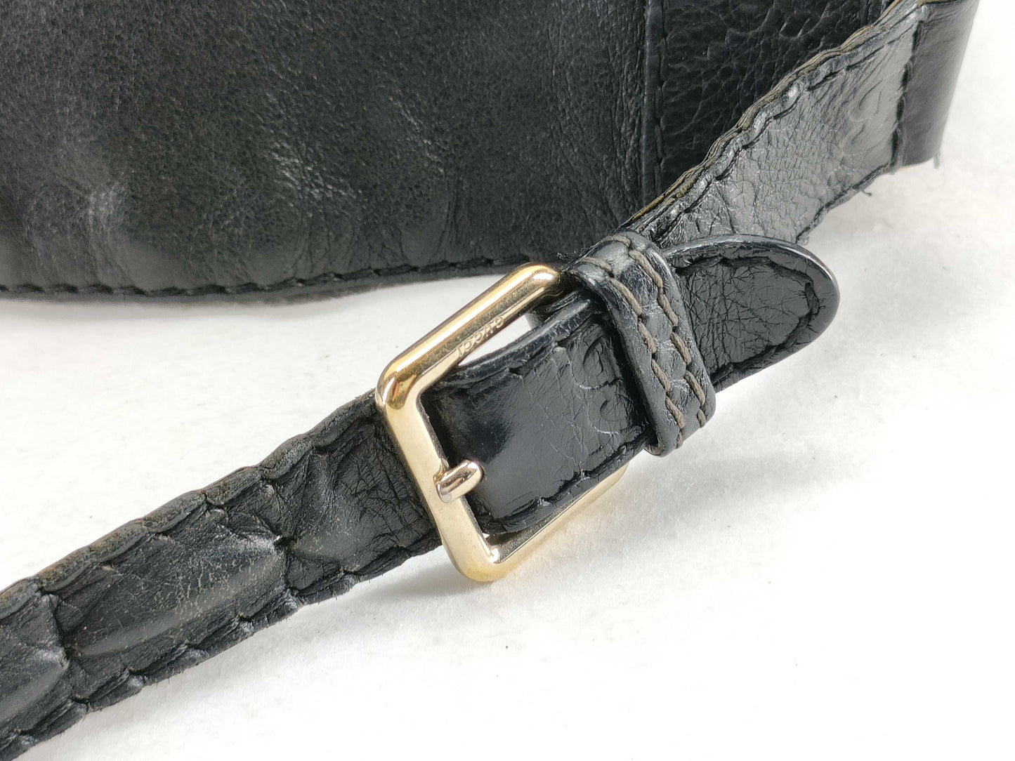 GUCCI Guccissima Gucci One-Shoulder Black Leather Shoulder Bag 203506