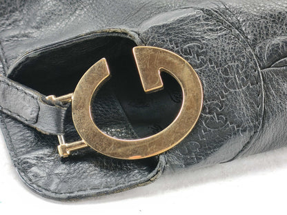 GUCCI Guccissima Gucci One-Shoulder Black Leather Shoulder Bag 203506