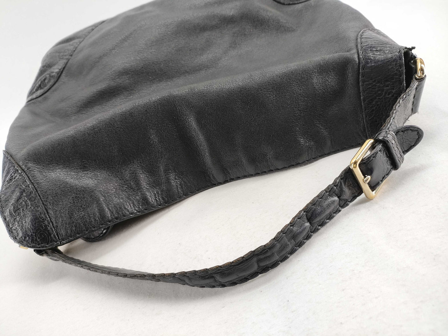 GUCCI Guccissima Gucci One-Shoulder Black Leather Shoulder Bag 203506