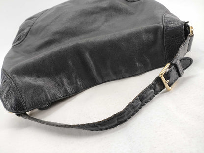GUCCI Guccissima Gucci One-Shoulder Black Leather Shoulder Bag 203506