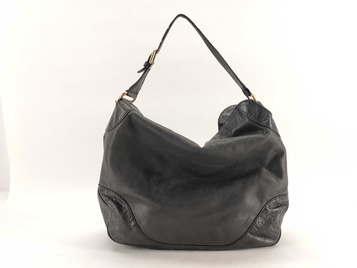 GUCCI Guccissima Gucci One-Shoulder Black Leather Shoulder Bag 203506