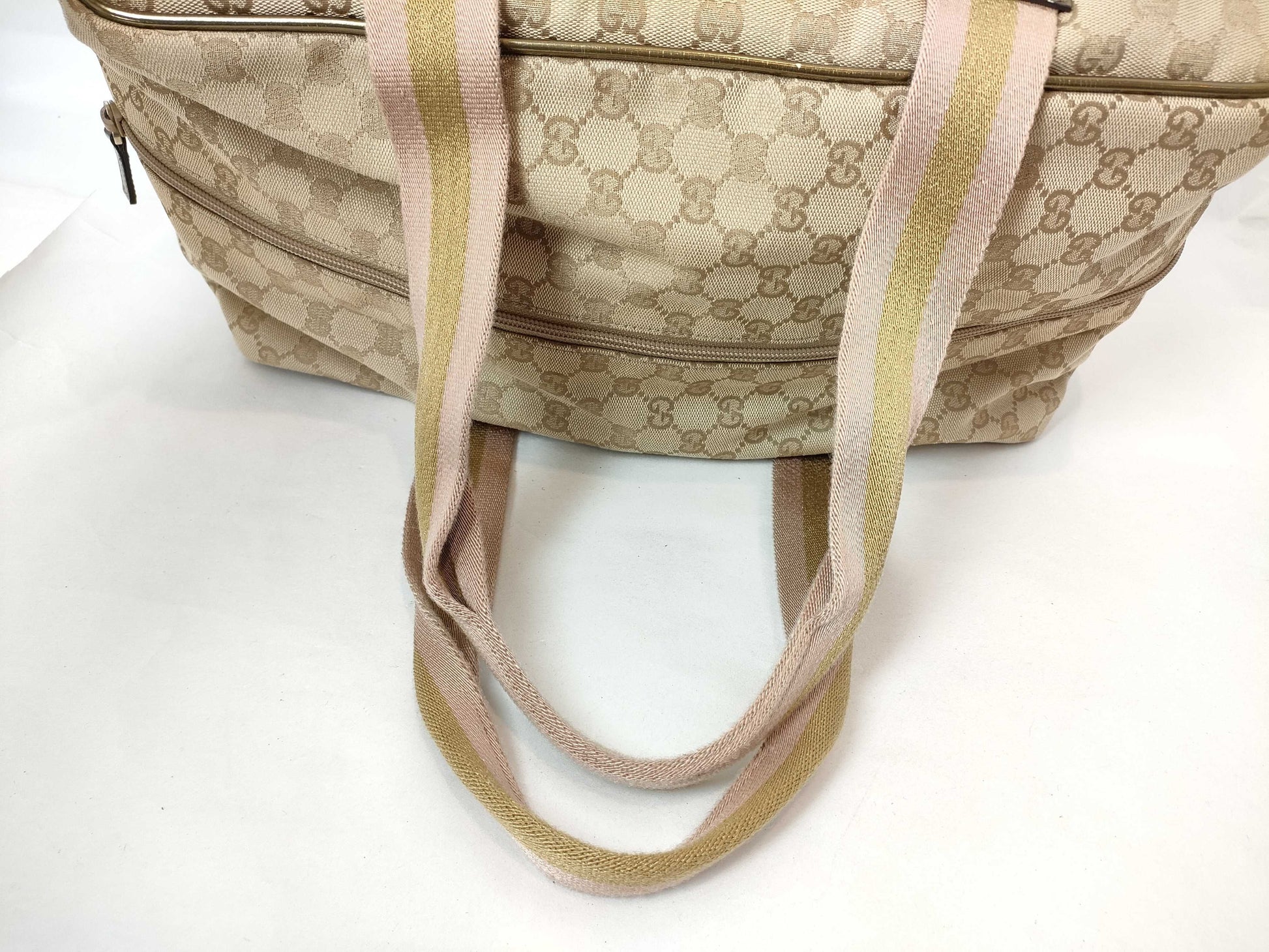 GUCCI GG Canvas Gucci Boston Bag Sherry Line GG Canvas Beige Pink Boston Bag
