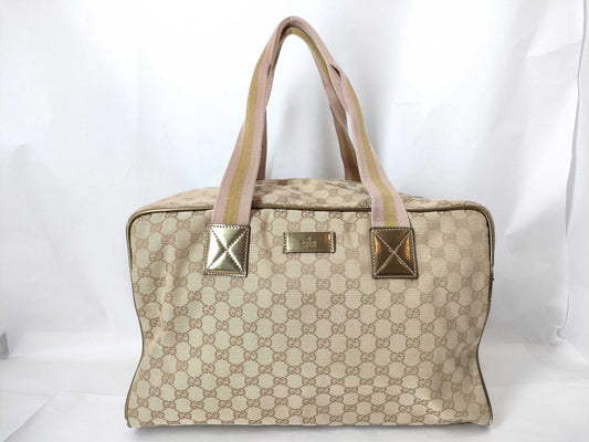 GUCCI GG Canvas Gucci Boston Bag Sherry Line GG Canvas Beige Pink Boston Bag