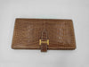 HERMES Bearn Soufflet Alligator Matte Brown Wallet with Gold Hardware and D Stamp