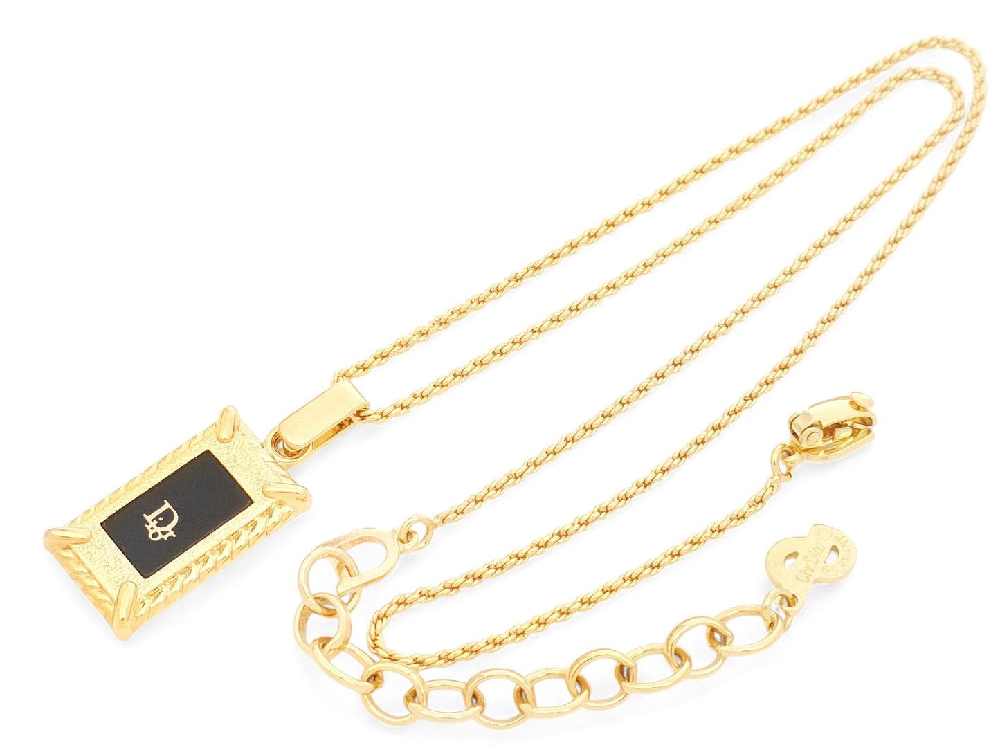 Dior Christian Dior Gold & Black Pendant Necklace with Logo and Plate Design, Made in GEARMANY Engraving, 11g