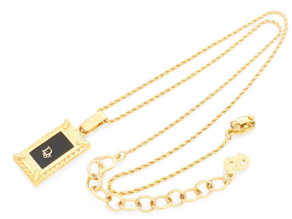 Dior Christian Dior Gold & Black Pendant Necklace with Logo and Plate Design, Made in GEARMANY Engraving, 11g