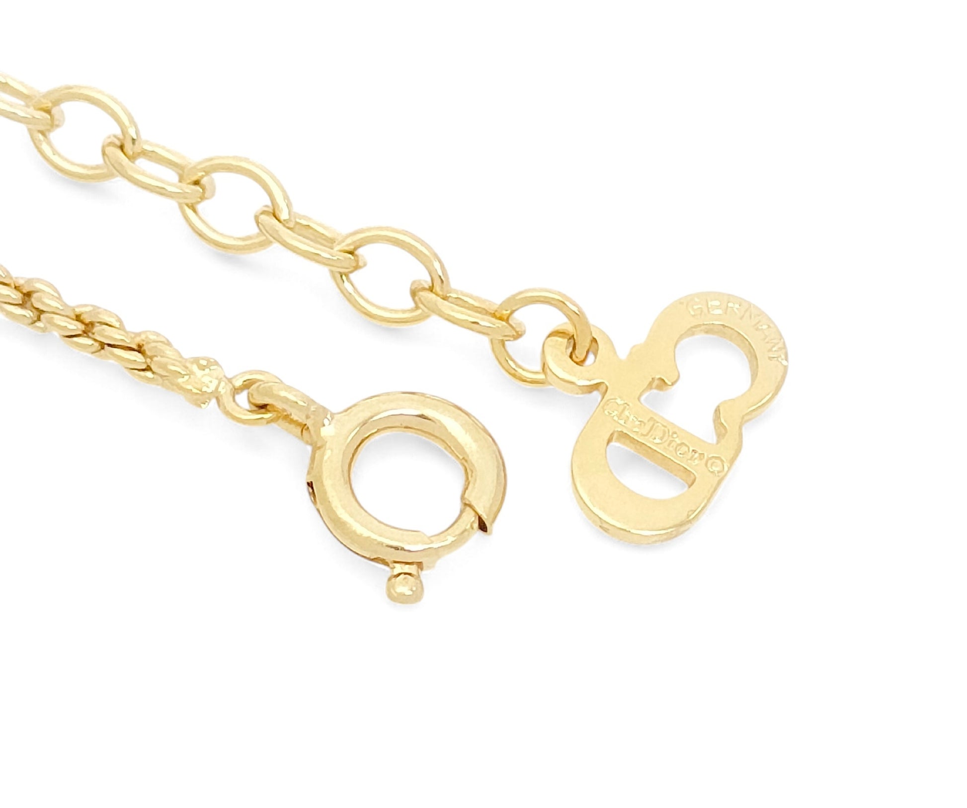 Dior Christian Dior Gold & Green Logo Pendant Necklace with GEARMANY Stamp, 6.7g