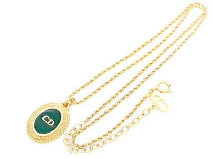 Dior Christian Dior Gold & Green Logo Pendant Necklace with GEARMANY Stamp, 6.7g