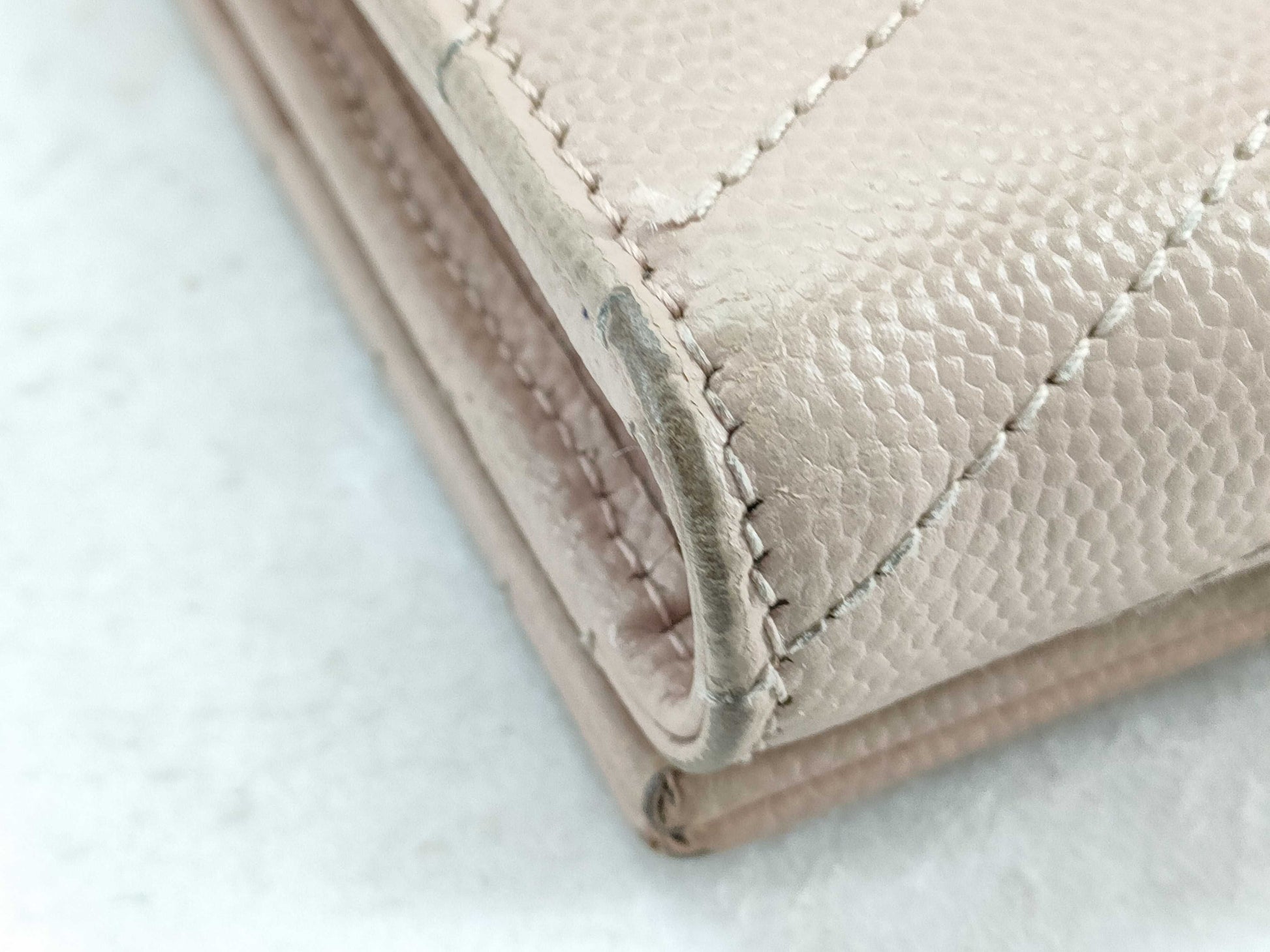 SAINT LAURENT Saint Laurent Paris V-Stitch Leather Compact Wallet, Beige, 362672