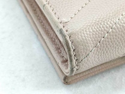 SAINT LAURENT Saint Laurent Paris V-Stitch Leather Compact Wallet, Beige, 362672