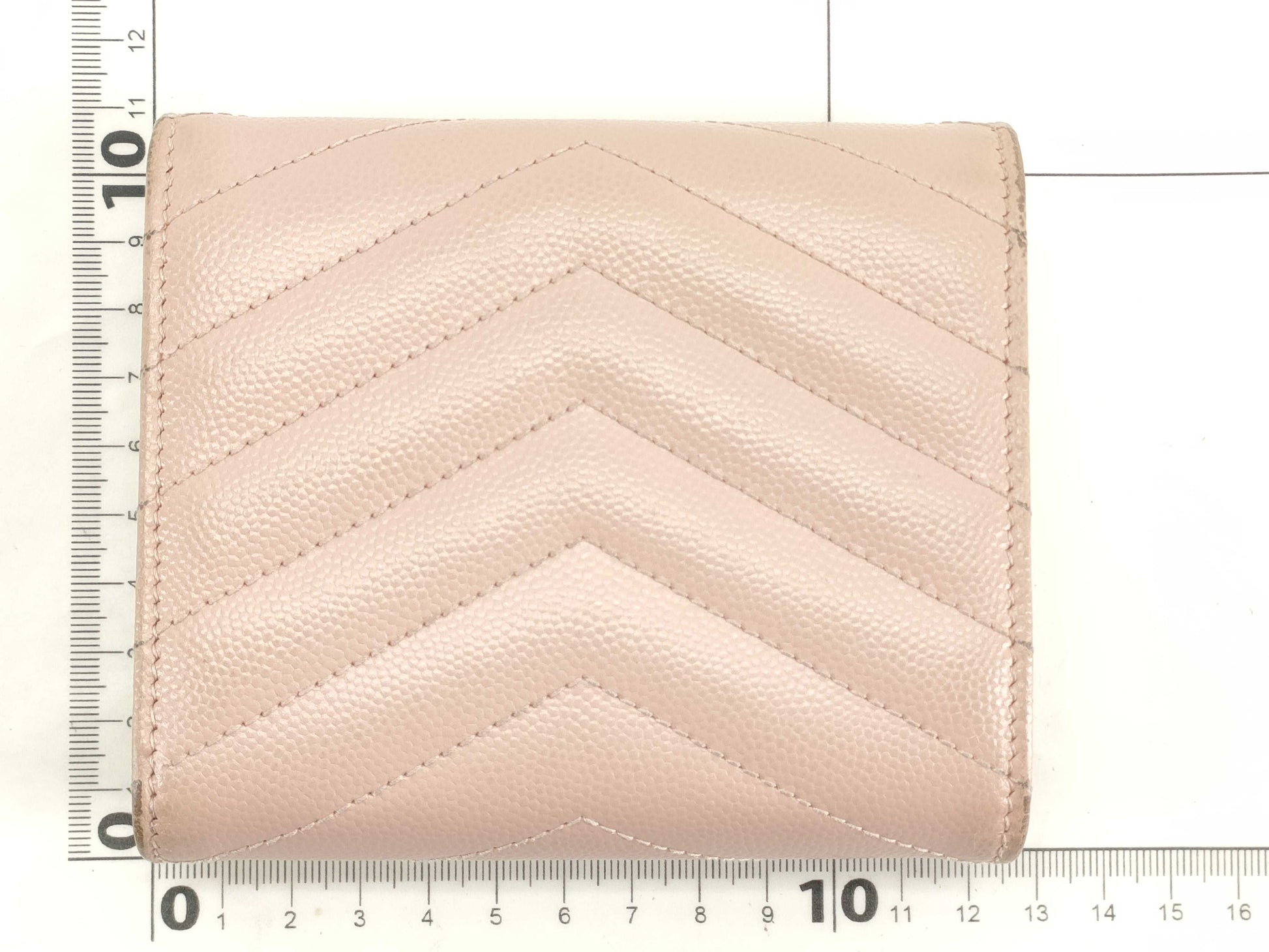 SAINT LAURENT Saint Laurent Paris V-Stitch Leather Compact Wallet, Beige, 362672
